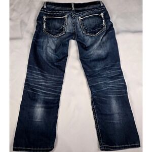 VTG Daytrip LEO Jeans Women's Size 28 Distressed Dark Wash Embroidered 29x25 Y2K